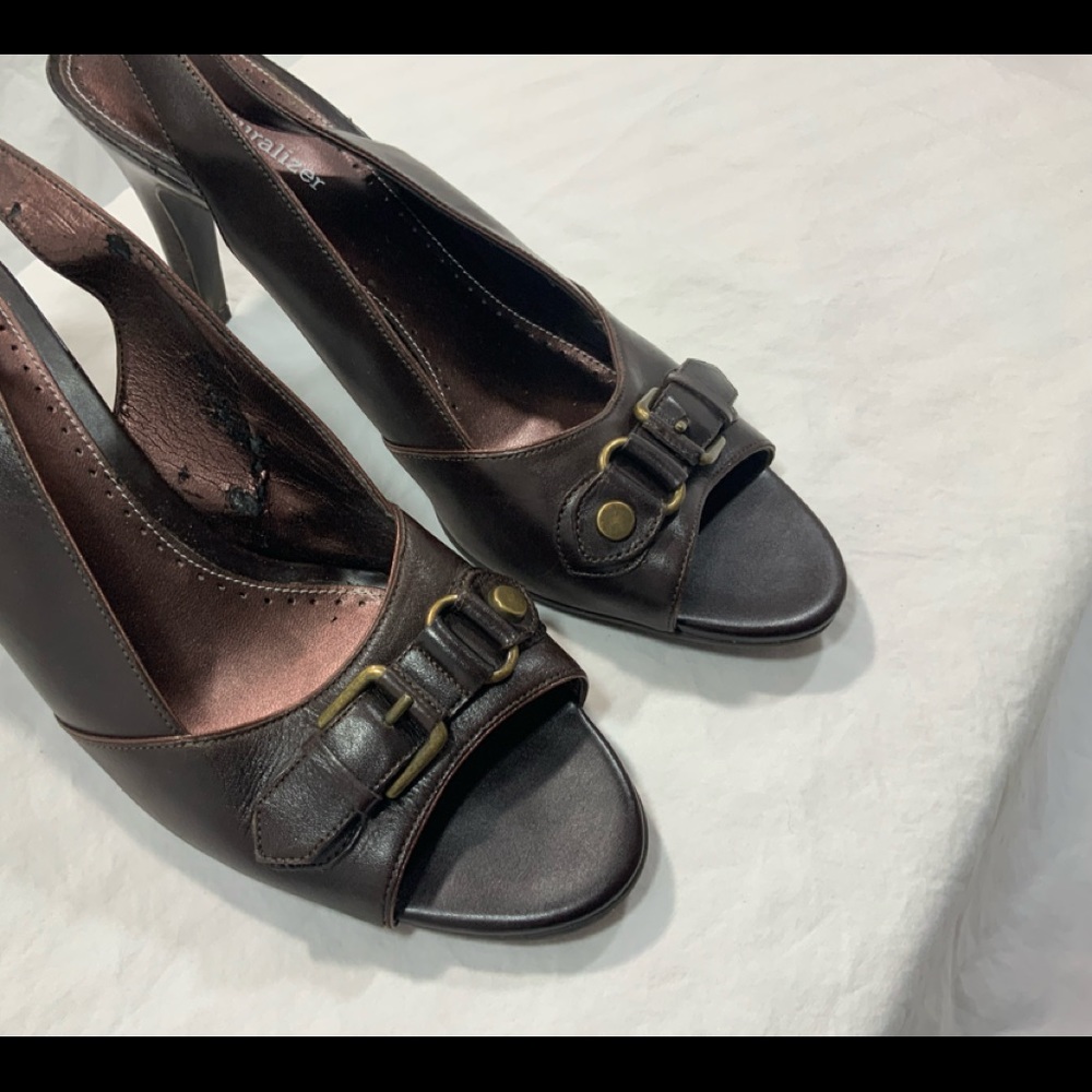 Naturalized Brown Leather OpenToe Heels